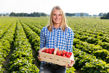 Frau mit Korb voller Erdbeeren © Christian Schwier