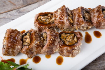 Japanese mushrooms rolls