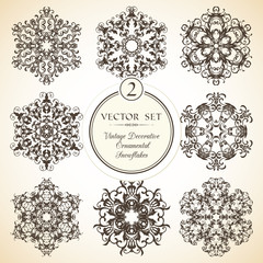 Vector set of vintage decorative ornamental snowflakes 