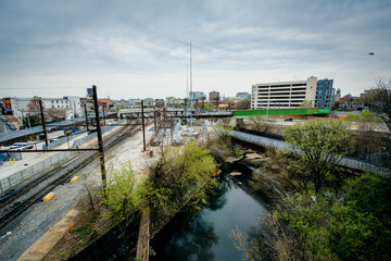 View of Jones Falls and railroad tracks from the Howard Street B