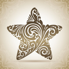 Vintage ornamental star. Decorative icon on a background with pattern