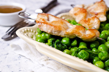 Grilled chicken on skewers