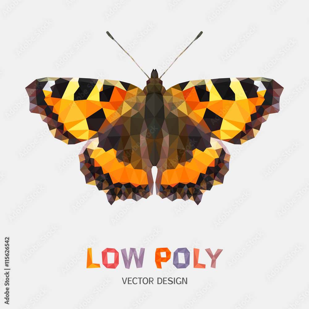 Wall mural low poly design of butterfly. aglais urticae. vector mosaic pattern