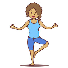 Vector cartoon beautiful woman exercising yoga poses.Health girl relax in fitness poses.