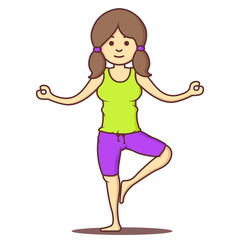 Vector cartoon beautiful woman exercising yoga poses.Health girl relax in fitness poses.