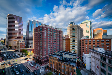 Fototapeta premium View of buildings along Light Street, in downtown Baltimore, Mar