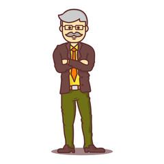 Vector cartoon business man gray-haired with mustache