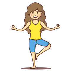 Vector cartoon beautiful woman exercising yoga poses.Health girl relax in fitness poses.