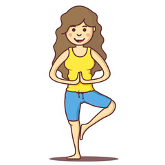 Vector cartoon beautiful woman exercising yoga poses.Health girl relax in fitness poses.
