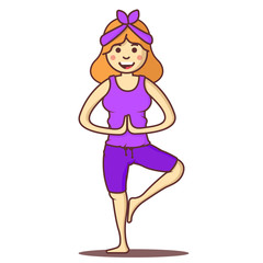 Vector cartoon beautiful woman exercising yoga poses.Health girl relax in fitness poses.