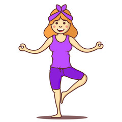 Vector cartoon beautiful woman exercising yoga poses.Health girl relax in fitness poses.