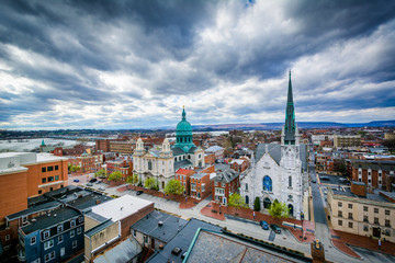 View of churches and buildings on State Street, in Harrisburg, P