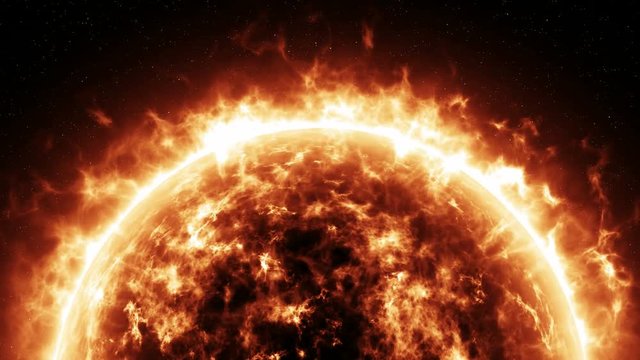 Sun from space. Close up of sun's surface and solar corona. 4K