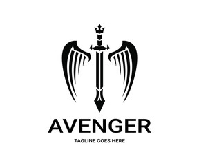 Avenger logo. Angel sword logotype 
