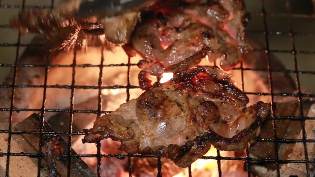 Party Grilling pork and beef (Closeup shot).