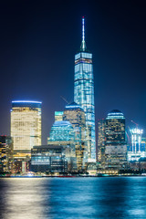 Fototapeta na wymiar View of the Lower Manhattan skyline at night, from Exchange Plac