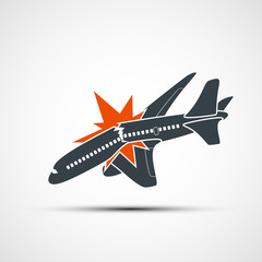 Icon plane crash. Terrorist act in the air. Stock vector illustr