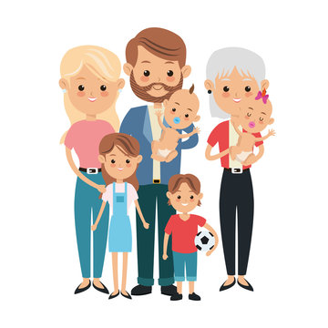 Family cartoon concept represented by parents, grandmother and kids icon. Isolated and Colorfull illustration.