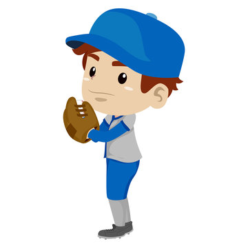 Vector Illustration of a Kid Boy Baseball Player Pitcher