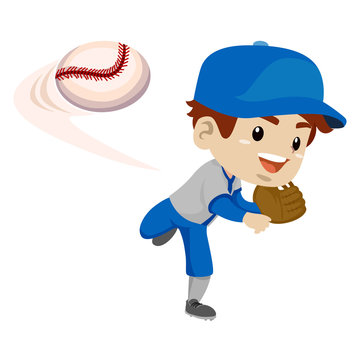Vector Illustration of Kid Boy Baseball Player throwing the ball