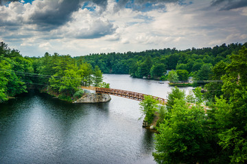 View of wooden bridge over the Piscataquog River, from the Pinar