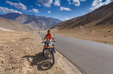 Biker on the road in Ladakh