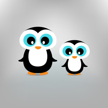 Cute penguins family Mother and Child Illustration standing at clear background
