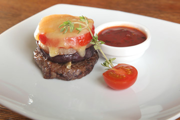 beef steak with tomato cheese