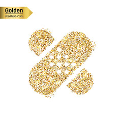 Gold glitter vector icon of bandaid isolated on background. Art creative concept illustration for web, glow light confetti, bright sequins, sparkle tinsel, abstract bling, shimmer dust, foil.