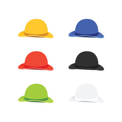 Vector Illustration of Six Colors Bowler or Derby Hat, Flat Style
