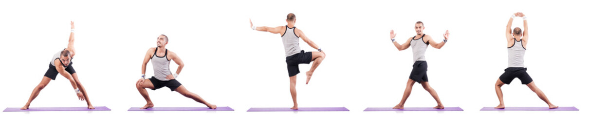 Man doing exercises on white