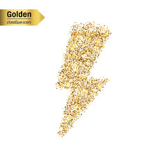 Gold glitter vector icon of bolt isolated on background. Art creative concept illustration for web, glow light confetti, bright sequins, sparkle tinsel, abstract bling, shimmer dust, foil.