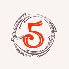 Number five logo in floral vintage style.