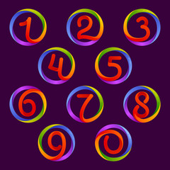 Numbers set logos in colorful circle.