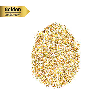 Gold glitter vector icon of egg isolated on background. Art creative concept illustration for web, glow light confetti, bright sequins, sparkle tinsel, abstract bling, shimmer dust, foil.