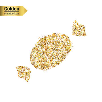 Gold glitter vector icon of sweet isolated on background. Art creative concept illustration for web, glow light confetti, bright sequins, sparkle tinsel, abstract bling, shimmer dust, foil.