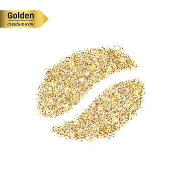 Gold glitter vector icon of the seed of coffee isolated on background. Art creative concept illustration for web, glow light confetti, bright sequins, sparkle tinsel, abstract bling, shimmer dust.