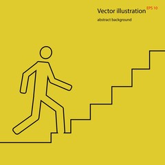 Man going up on stairs, abstract background, stock vector illust