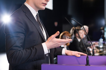 Convincing speech of a young politician - obrazy, fototapety, plakaty
