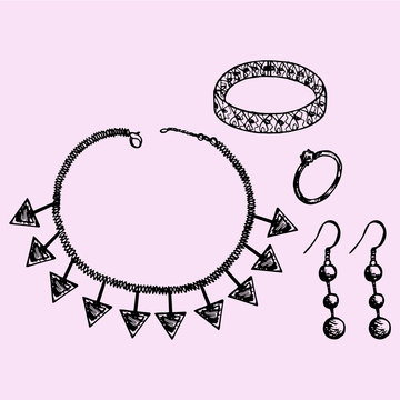 black jewelry set on pink background clip art preview