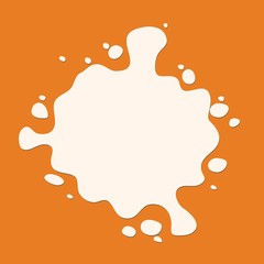 White milk splash. Blot icon on orange background. Modern flat p