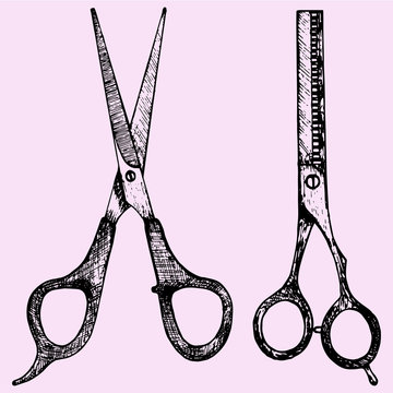 Professional Barber Scissors Doodle Style Sketch Illustration Hand Drawn Vector