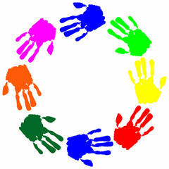 Obraz premium Set watercolor colorful hand print with free place for text vector
