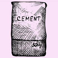 Cement bag, paper sacks doodle style sketch illustration hand drawn vector