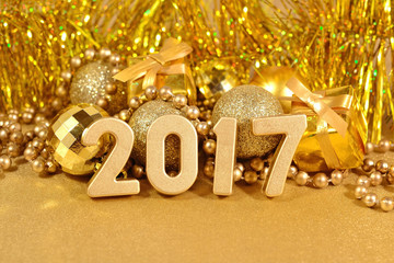 2017 year golden figures and Christmas decorations
