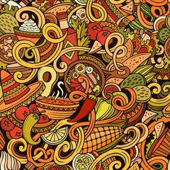 Cartoon mexican food doodles seamless pattern