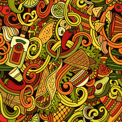 Cartoon mexican food doodles seamless pattern