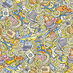 Obraz premium Cartoon doodles travel planning seamless pattern