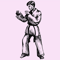 Fototapeta na wymiar karate man doodle style sketch illustration hand drawn vector