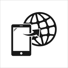 E-banking mobile globe simple icon on background